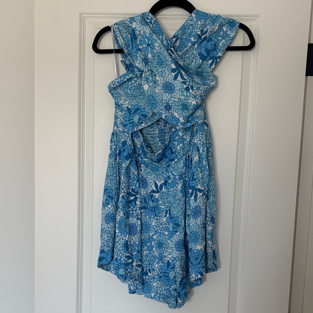 Petal & Pup Blue Floral Cross-Back Romper